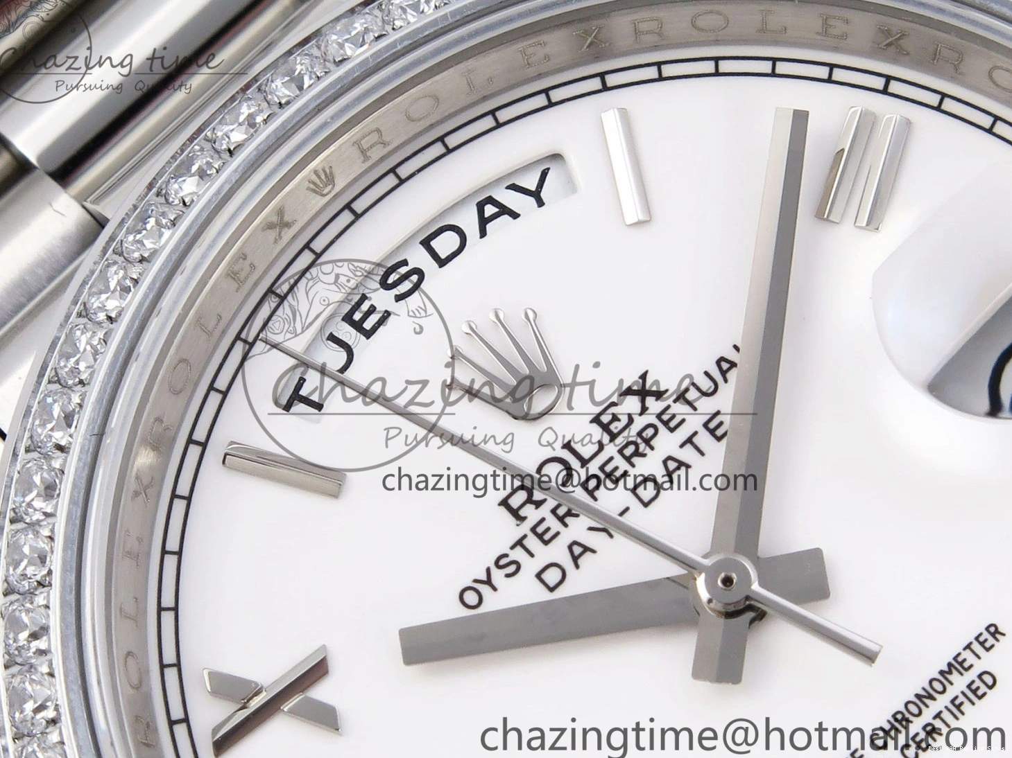 Good Copy Rolex Watches GSF Dial Bezel White Sustainable A 1920 40 SS Roman on Weight DayDate Diamonds Bracelet Gain President 1227